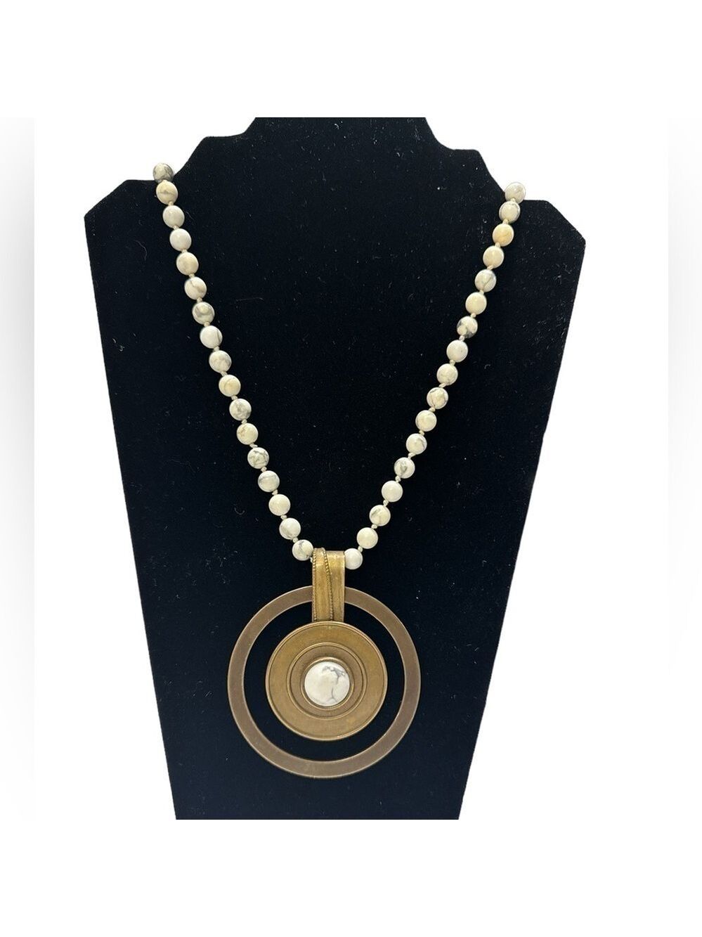 Jan Michael San Francisco Howlite Stone Knotted Gold Brass Tone Pendant Necklace